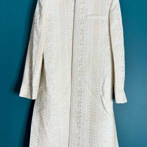UB-004 Embroidered Off White Mens Sherwani