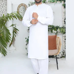 White Readymade Mens Shalwar Kameez