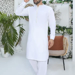 White Readymade Mens Shalwar Kameez