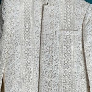 UB-004 Embroidered Off White Mens Sherwani