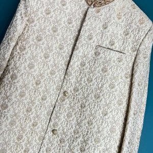 UB-005 Embroidered Light Gold Mens Sherwani