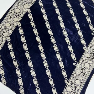 SMSH904 Navy Embroidered Velvet Shawl
