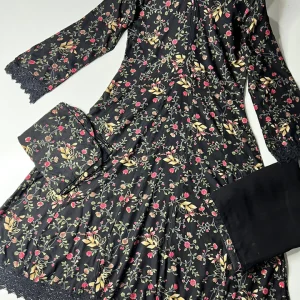 Bareez Black Readymade Rayon Printed Gown