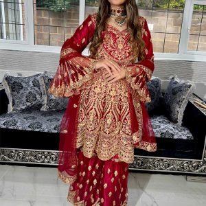 Maroon Readymade Net Suit