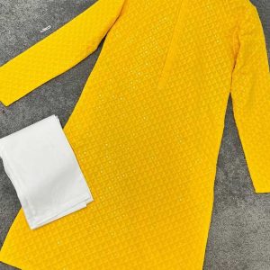 Yellow Mens Kurta Pajama Set